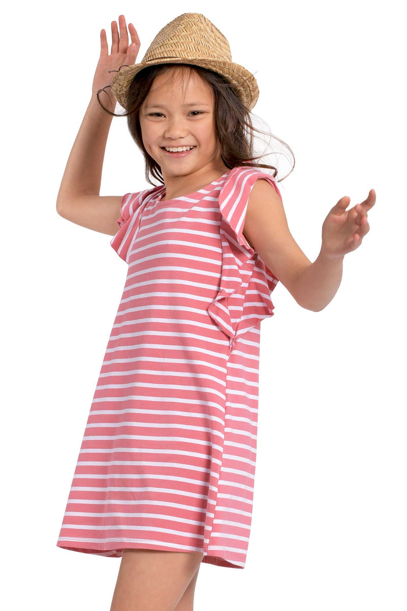 Big Girls Ruffled Short Sleeve Striped T-shirt Dress