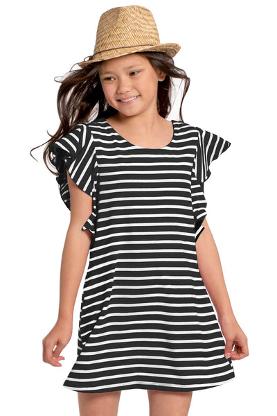 Big Girls Ruffled Short Sleeve Striped T-shirt Dress