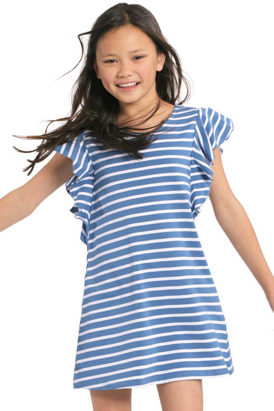Big Girls Ruffled Short Sleeve Striped T-shirt Dress