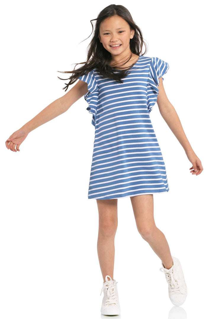 Big Girls Ruffled Short Sleeve Striped T-shirt Dress