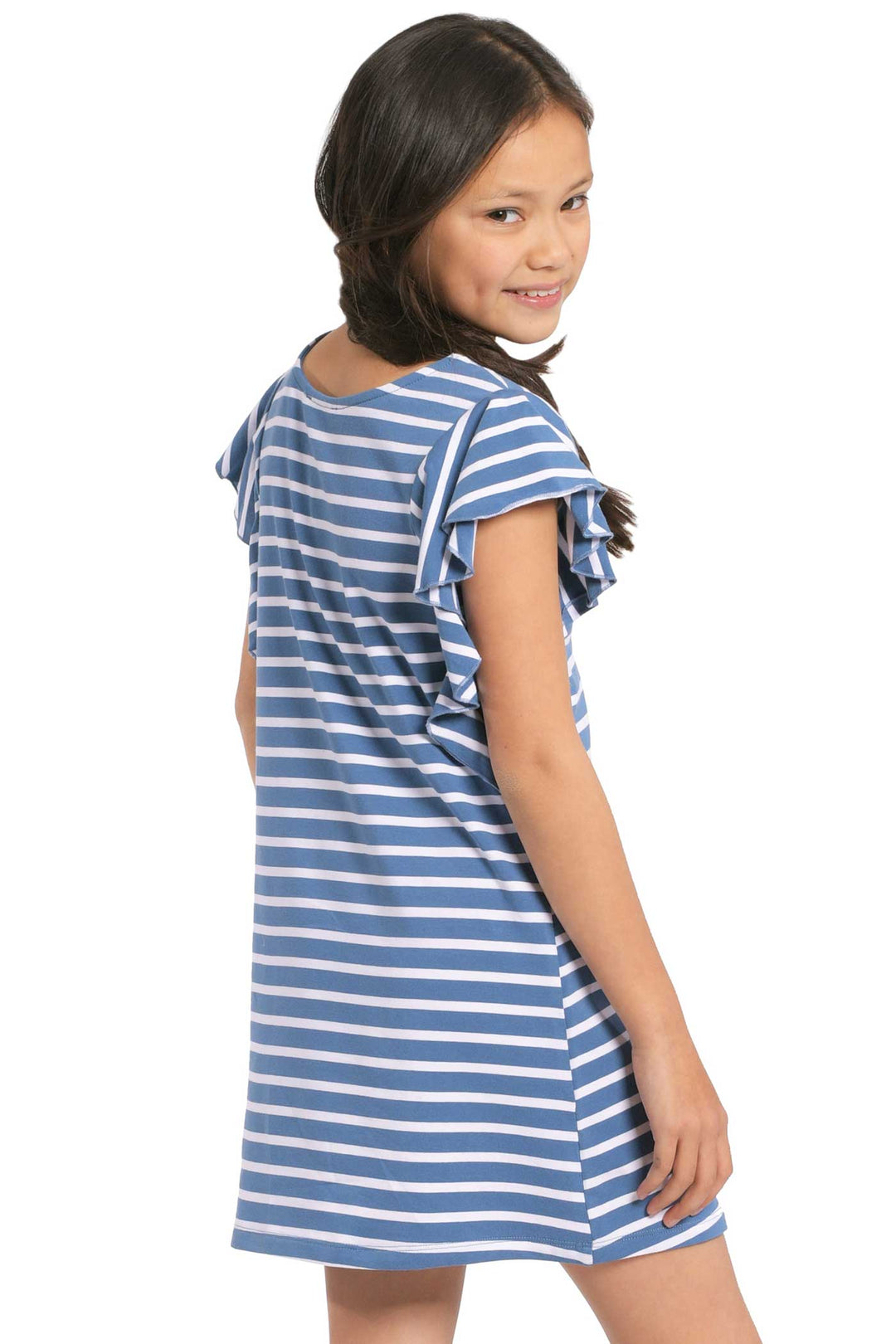 Big Girls Ruffled Short Sleeve Striped T-shirt Dress