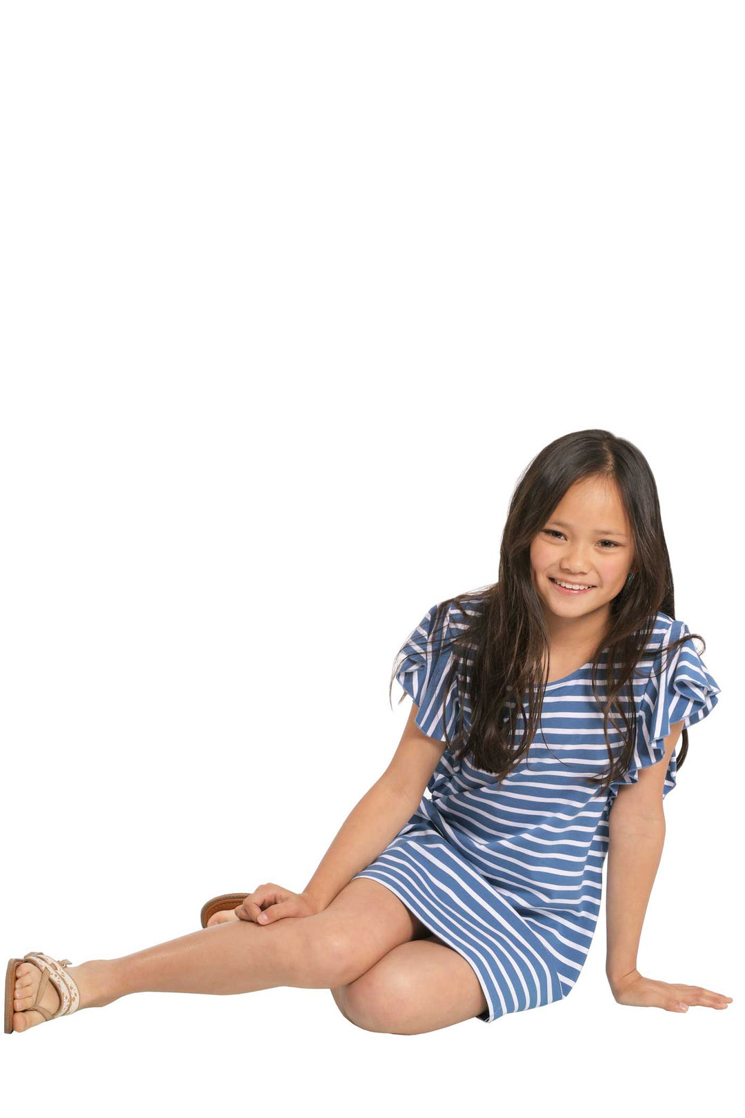 Big Girls Ruffled Short Sleeve Striped T-shirt Dress