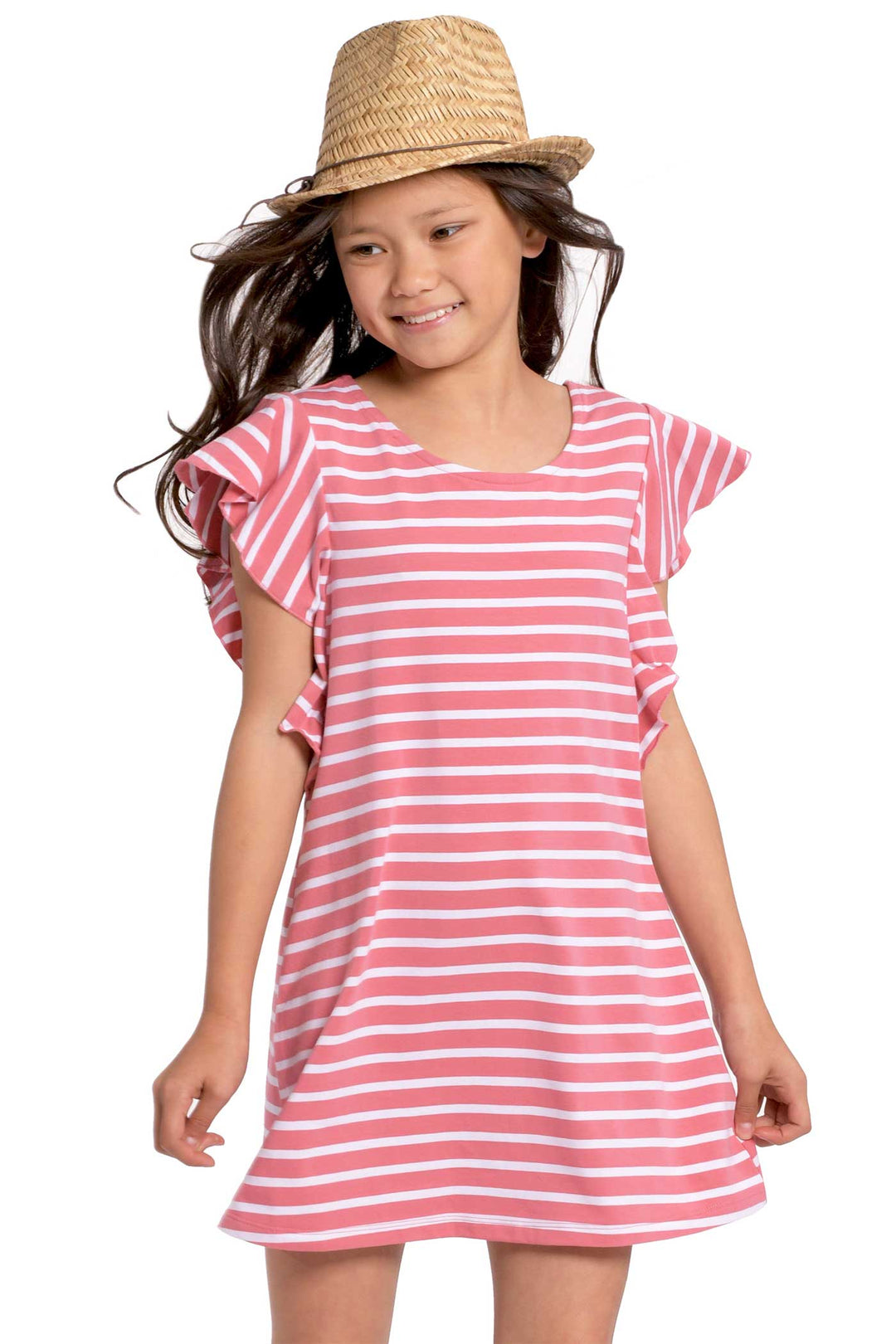 Big Girls Ruffled Short Sleeve Striped T-shirt Dress
