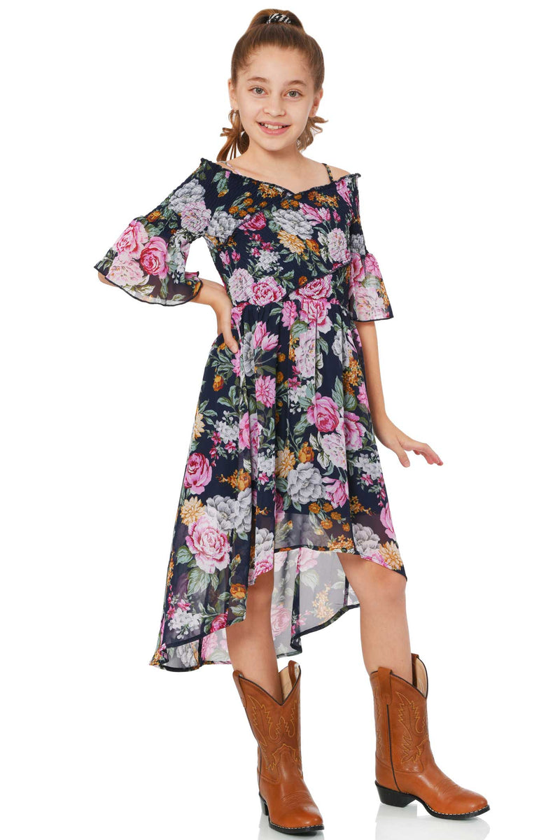 Truly Me Big Girls Smocked High-Low Floral Print Dress