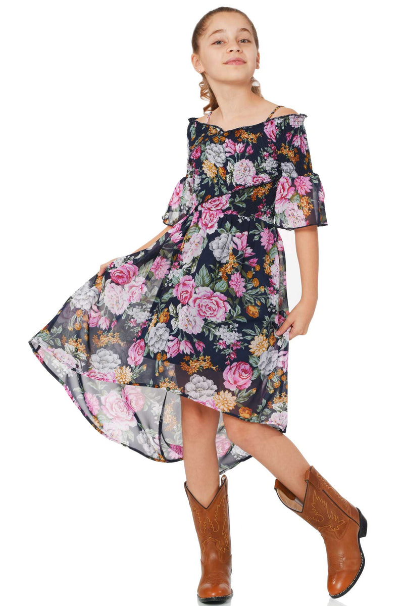 Truly Me Big Girls Smocked High-Low Floral Print Dress