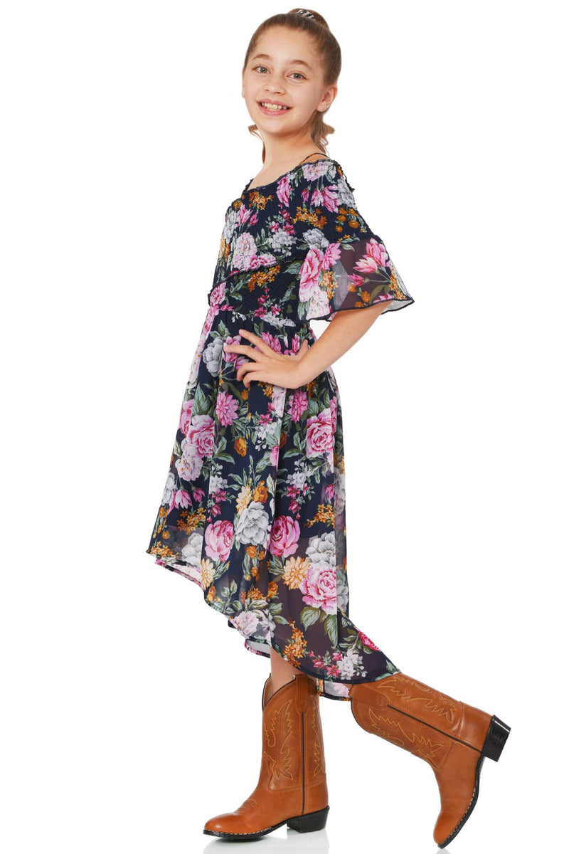 Truly Me Big Girls Smocked High-Low Floral Print Dress