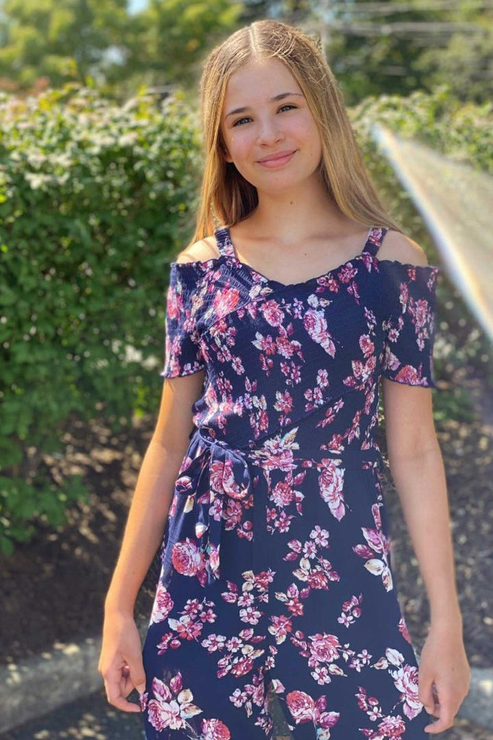 Big Girls Off The Shoulder Floral Print Jumpsuit
