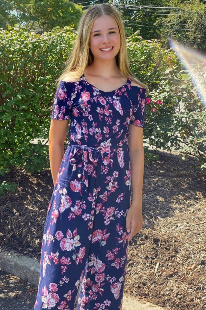 Big Girls Off The Shoulder Floral Print Jumpsuit