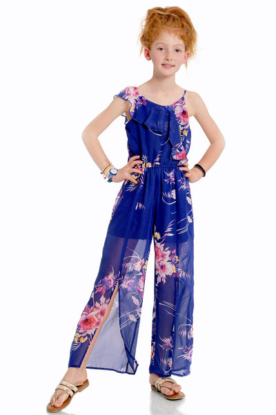 Big Girls | Tween Girls Floral Print Ruffle Jumpsuit