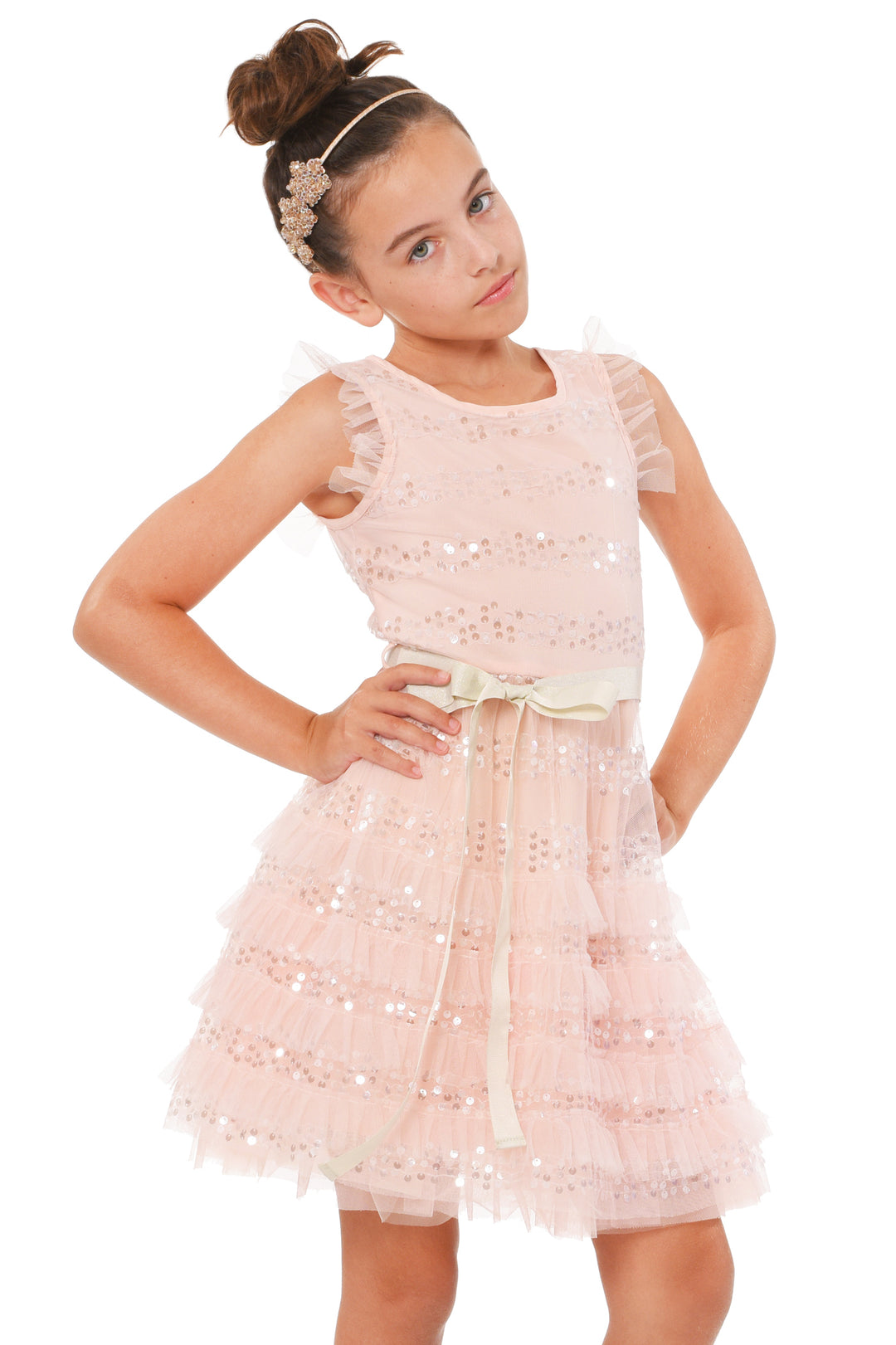 Truly Me Big Girls Sleeveless Ruffled Sequin Party Dress