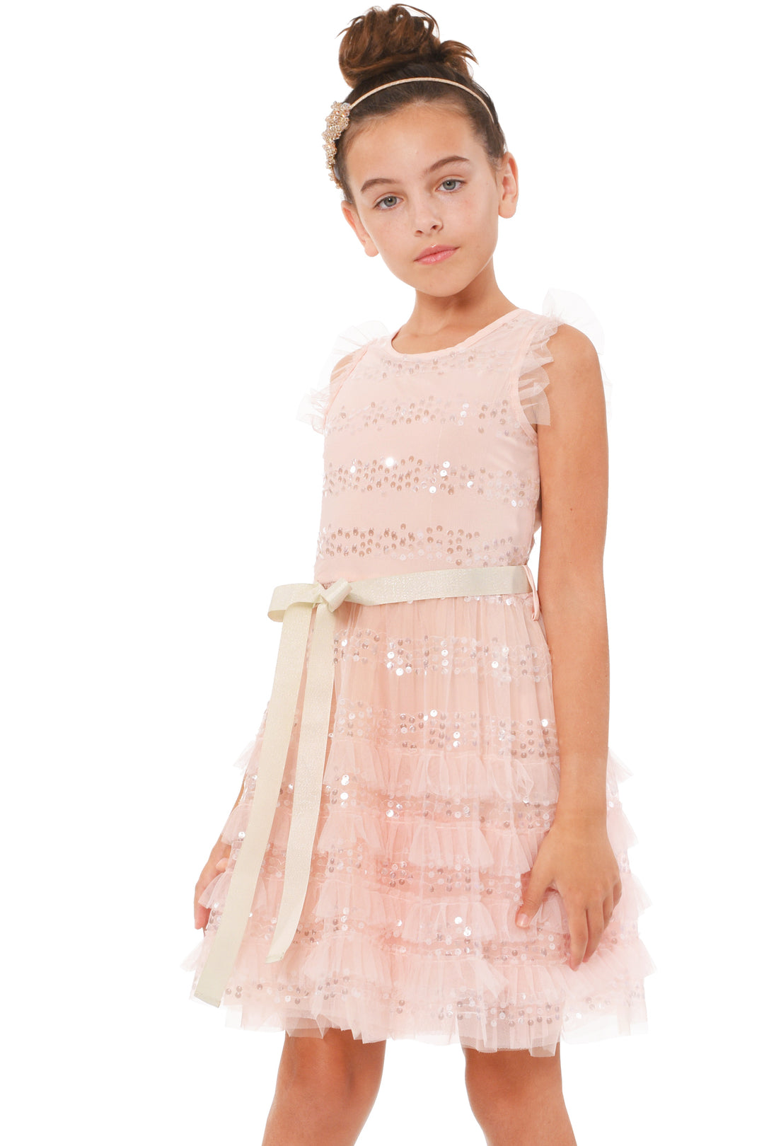 Truly Me Big Girls Sleeveless Ruffled Sequin Party Dress