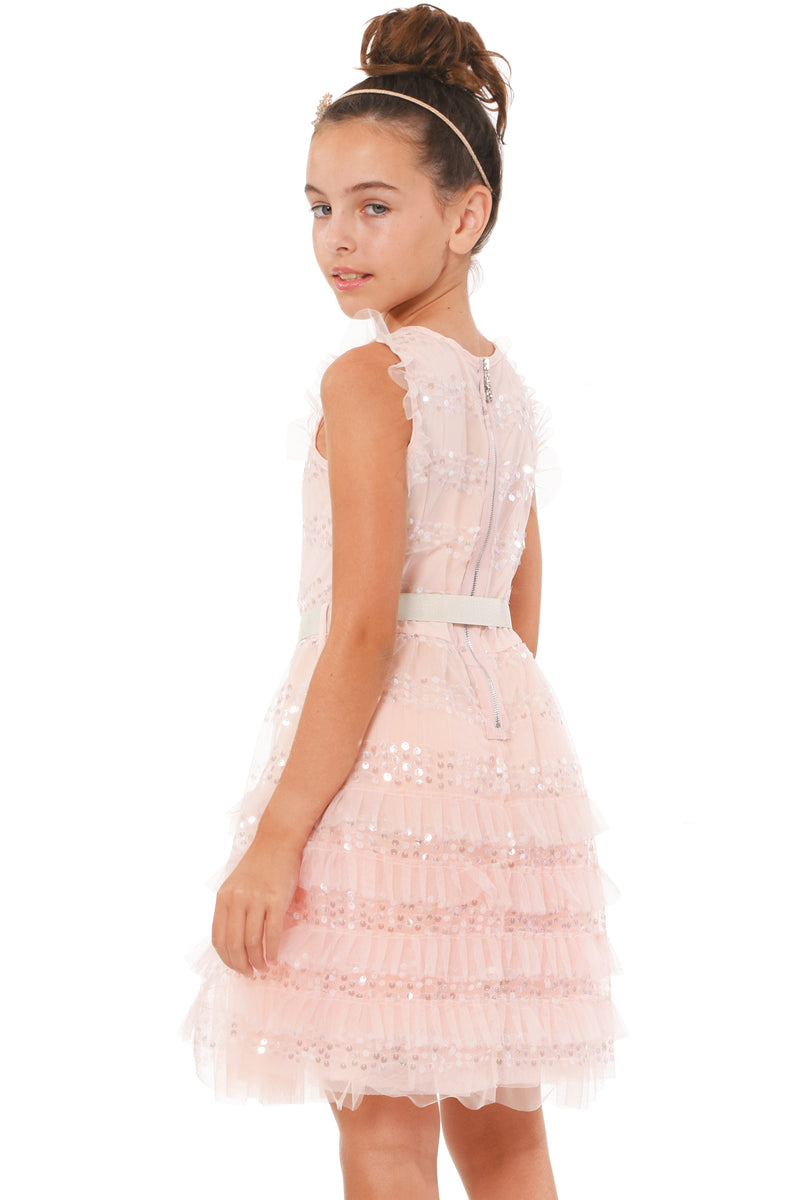 Truly Me Big Girls Sleeveless Ruffled Sequin Party Dress