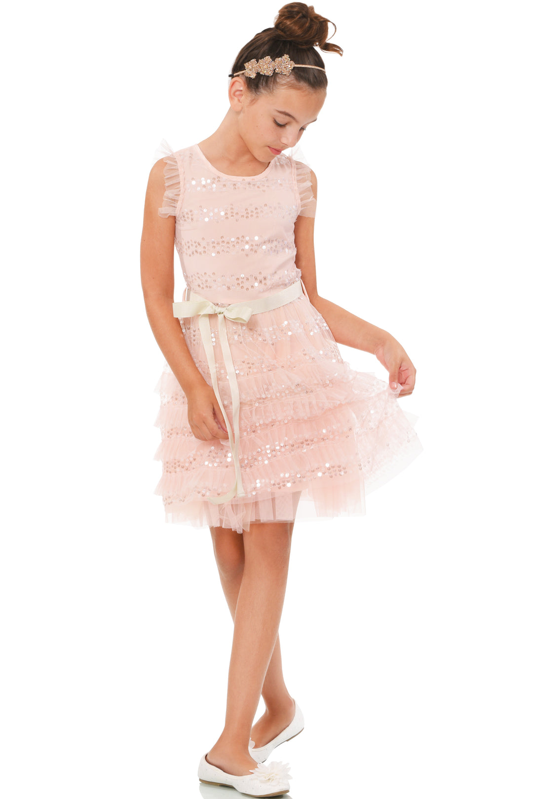Truly Me Big Girls Sleeveless Ruffled Sequin Party Dress