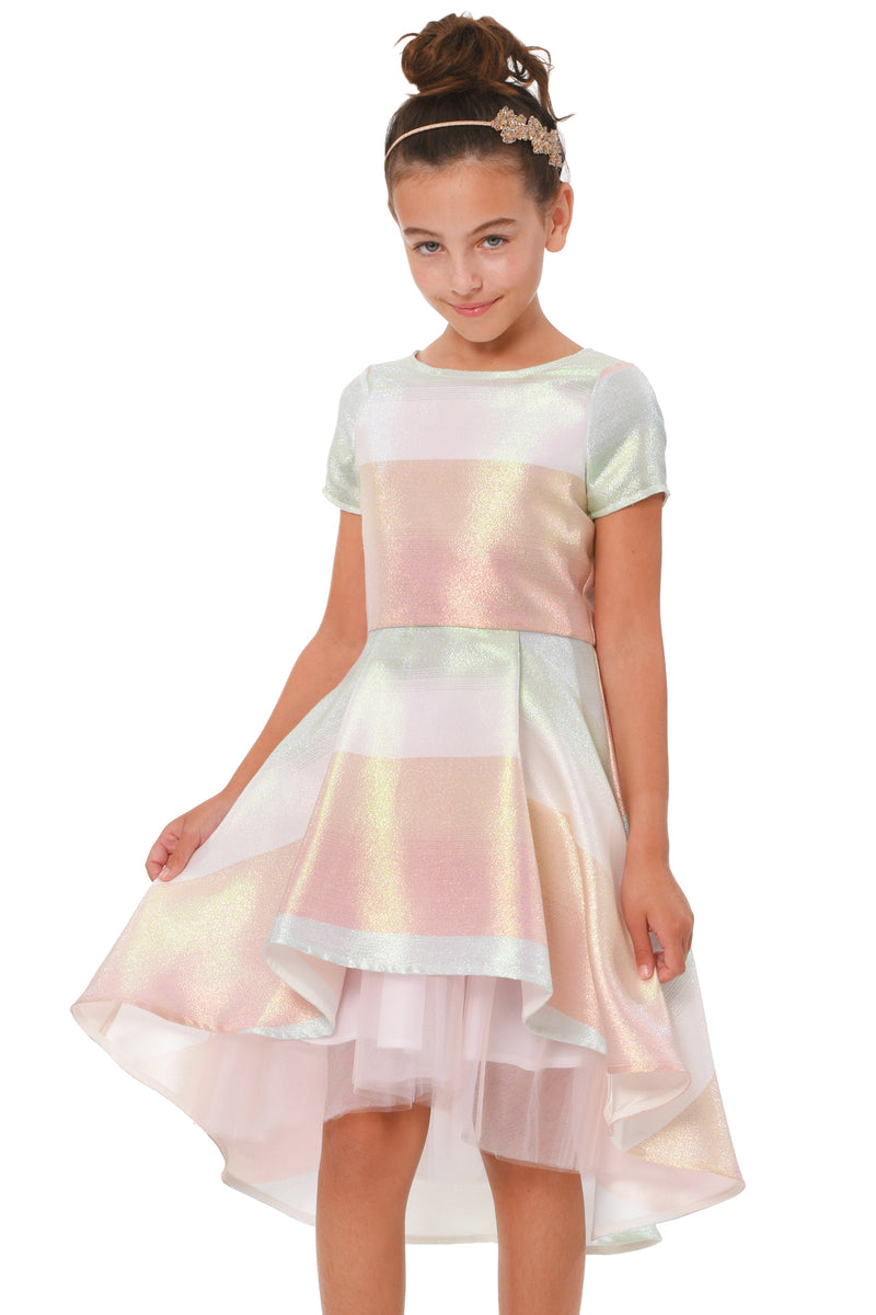 Truly Me Big Girls Pastel Striped Fit and Flare High Low Party Dress