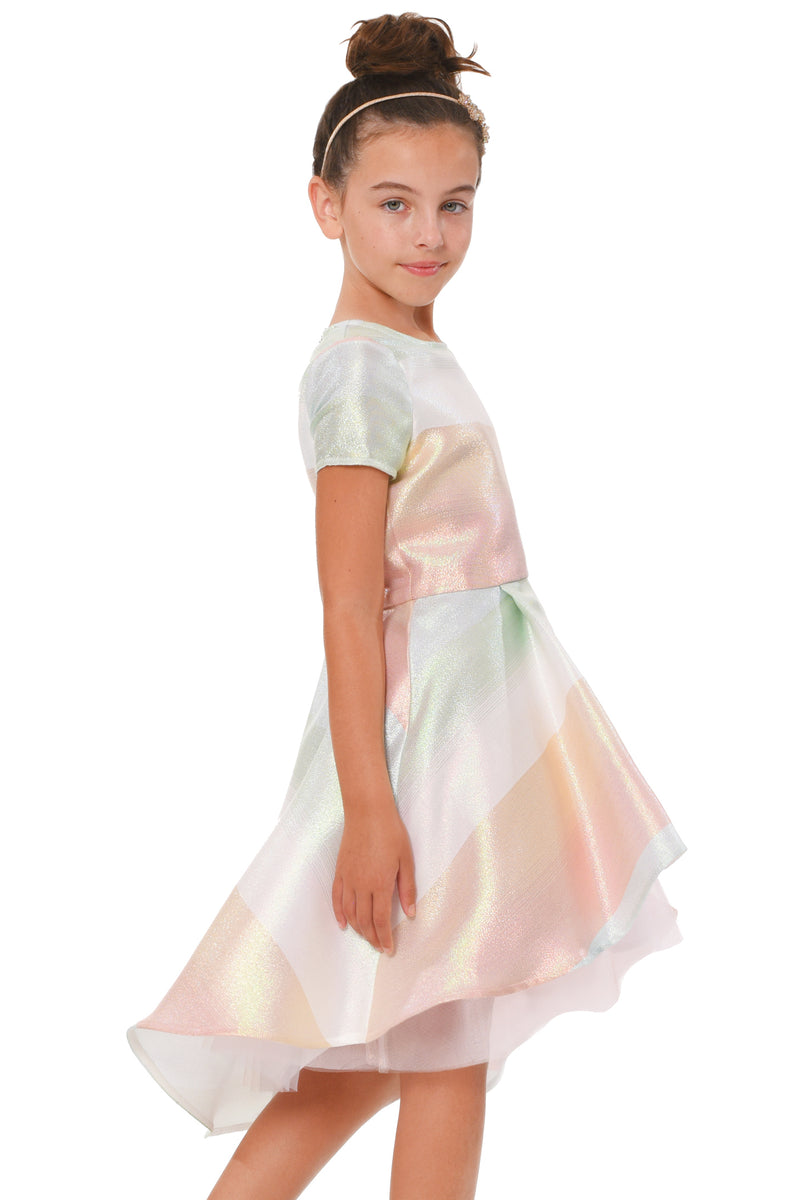 Truly Me Big Girls Pastel Striped Fit and Flare High Low Party Dress