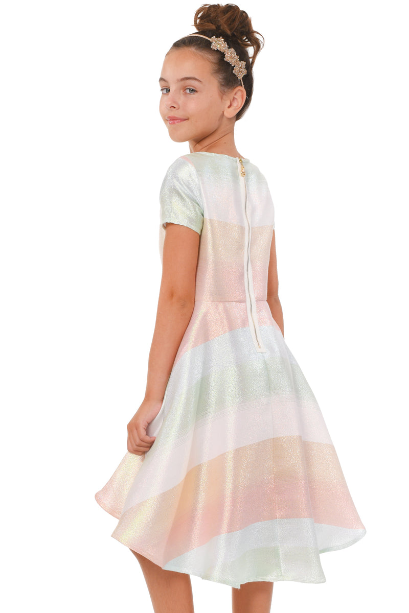 Truly Me Big Girls Pastel Striped Fit and Flare High Low Party Dress