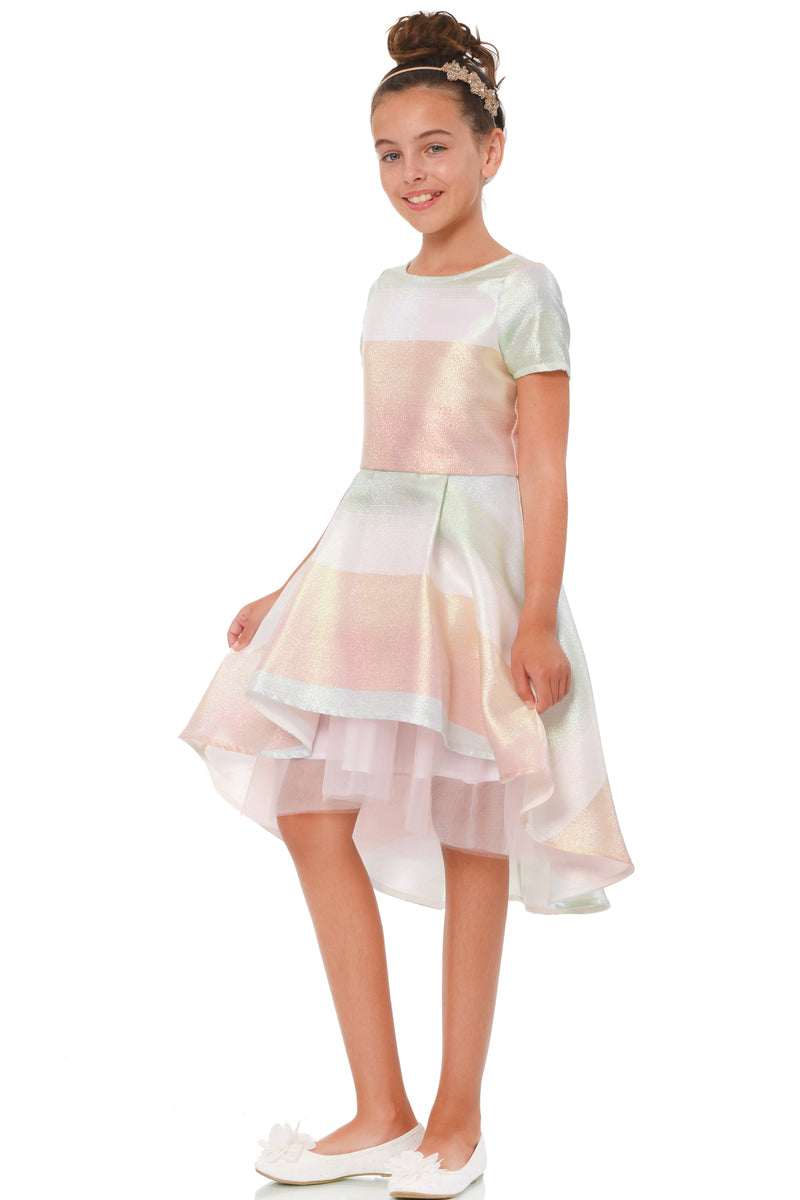 Truly Me Big Girls Pastel Striped Fit and Flare High Low Party Dress