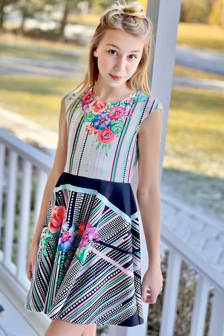 Truly Me Big Girls Mix Media Fit and Flare Skater Dress