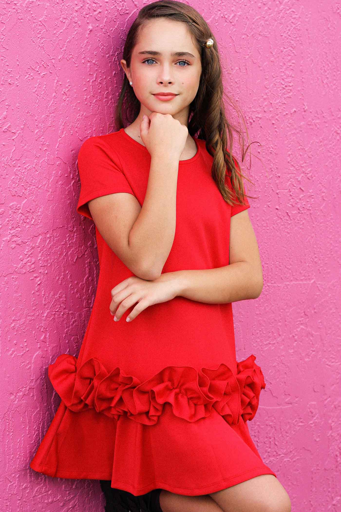 Truly Me Big Girls Short Sleeve Dramatic Ruffled A-line Dress Holiday Party Dress Xmas Christmas thanksgiving New Years