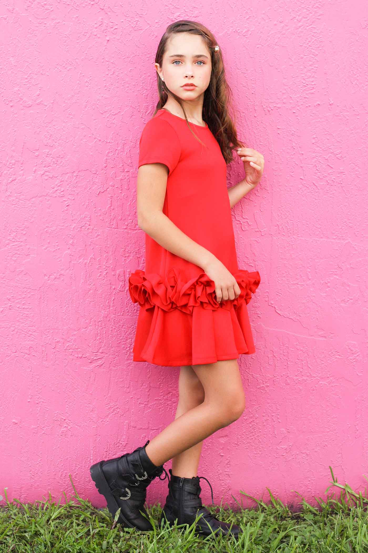 Truly Me Big Girls Short Sleeve Dramatic Ruffled A-line Dress Holiday Party Dress Xmas Christmas thanksgiving New Years