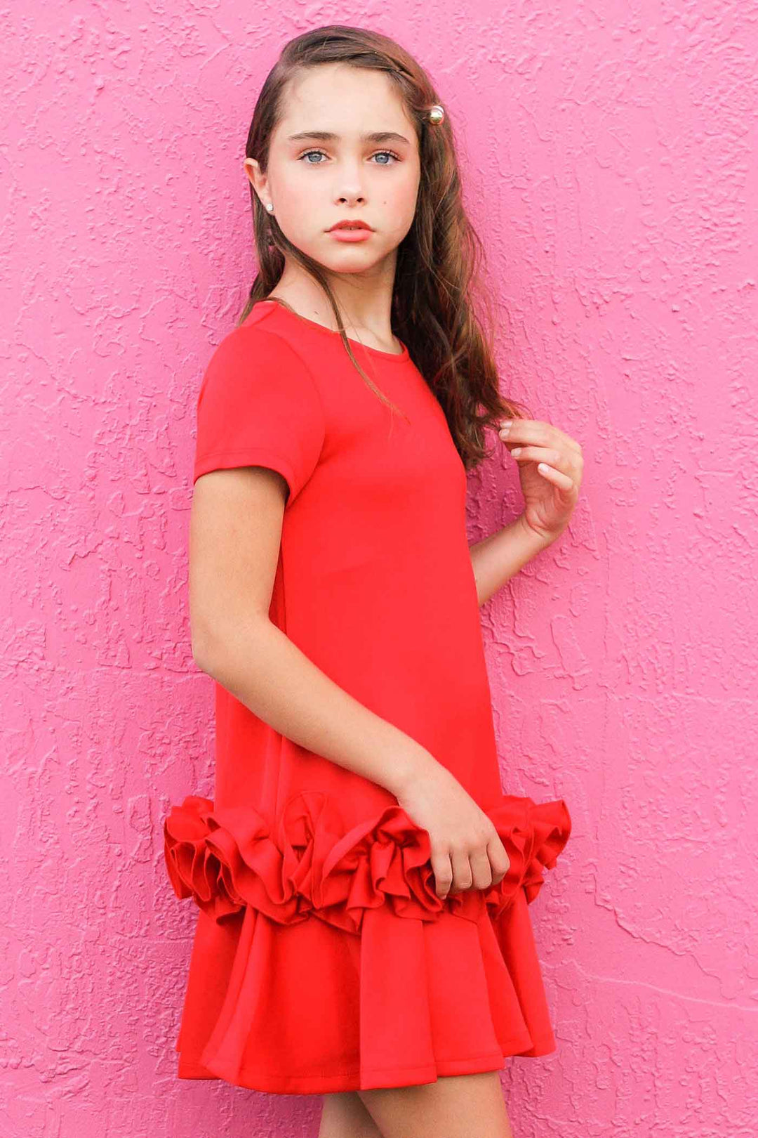 Truly Me Big Girls Short Sleeve Dramatic Ruffled A-line Dress Holiday Party Dress Xmas Christmas thanksgiving New Years