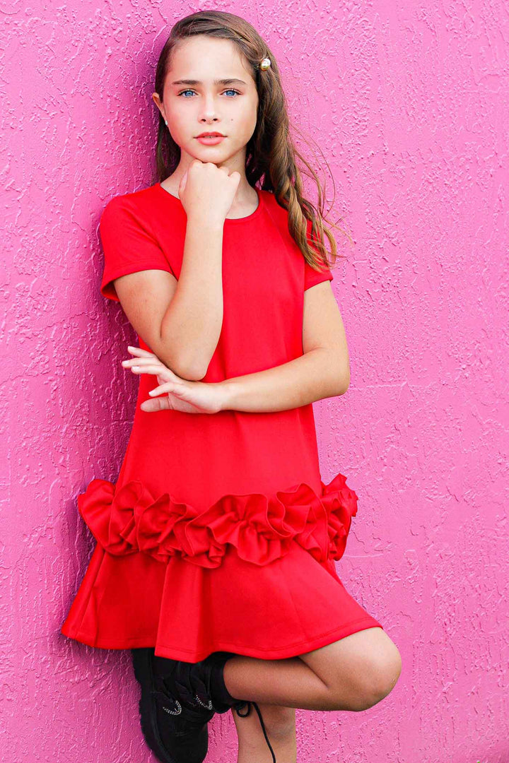 Truly Me Big Girls Short Sleeve Dramatic Ruffled A-line Dress Holiday Party Dress Xmas Christmas thanksgiving New Years