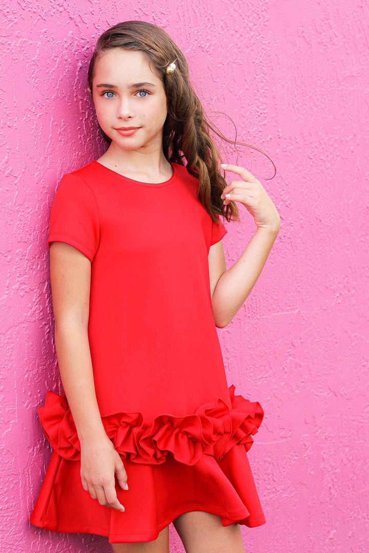 Truly Me Big Girls Short Sleeve Dramatic Ruffled A-line Dress Holiday Party Dress Xmas Christmas thanksgiving New Years