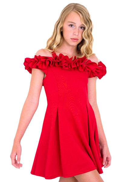 Truly Me Big Girls Cold Shoulder Dramatic Ruffled Fit and Flare Dress Holiday Outfit Christmas Xmas New Years