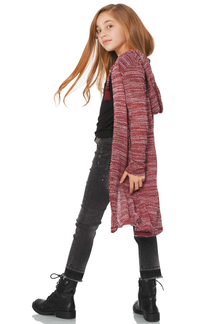 Big Girls Long Knit Hoodie Cardigan