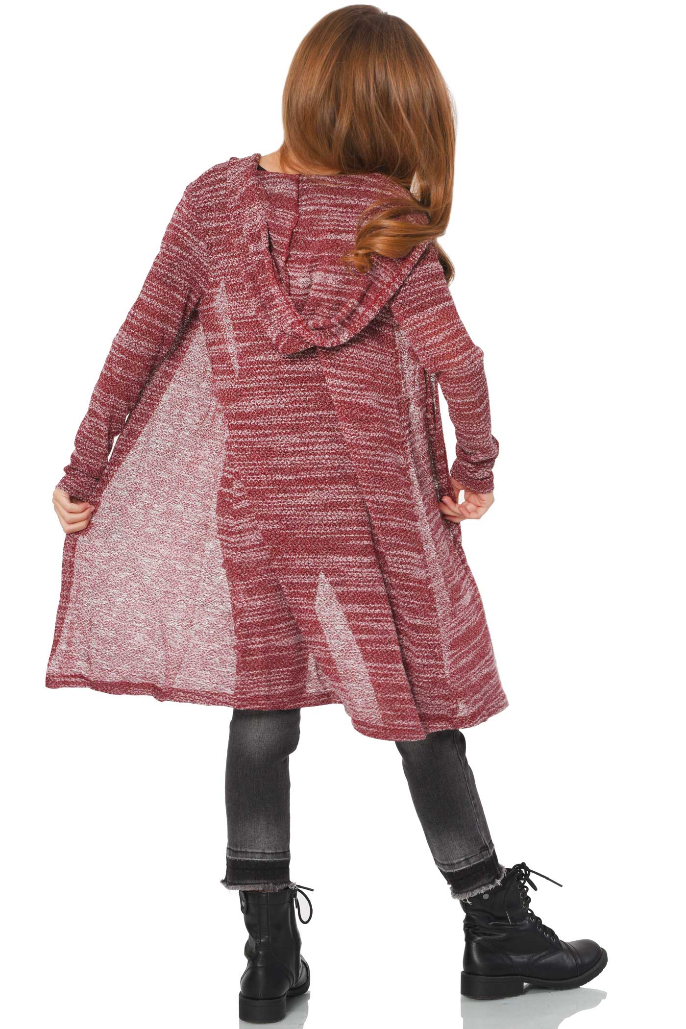 Big Girls Long Knit Hoodie Cardigan