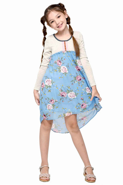 Big Girls Knit Top Long Sleeve Floral Chiffon Dress