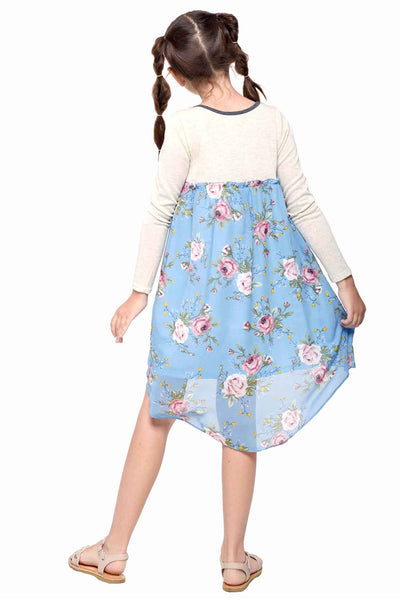 Big Girls Knit Top Long Sleeve Floral Chiffon Dress