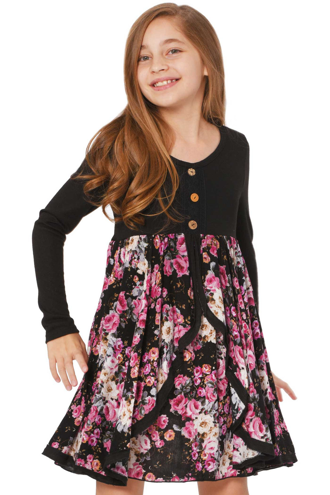 Truly Me Big Girls Long Sleeve Floral Print Dress