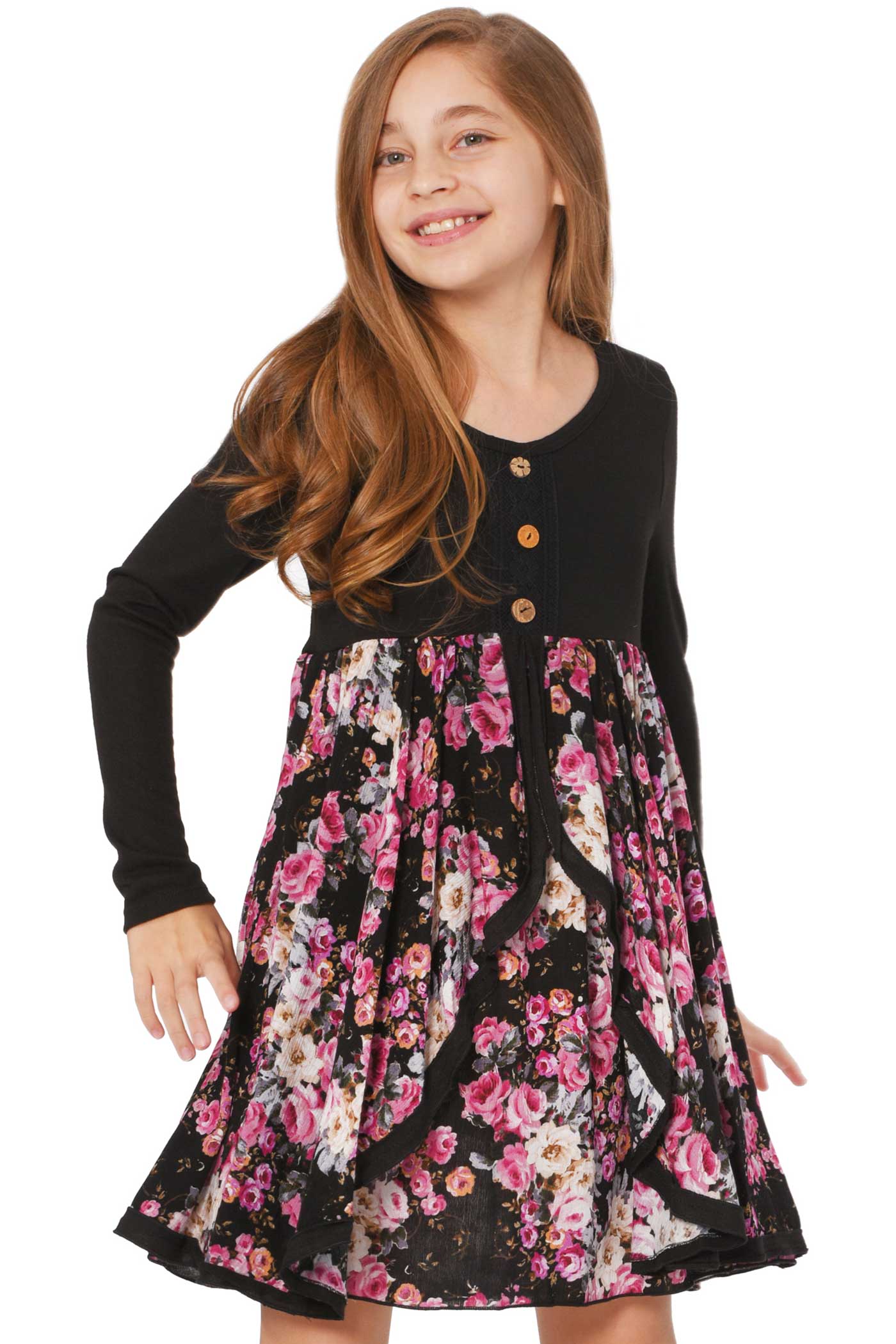 Truly Me Big Girls Long Sleeve Floral Print Dress