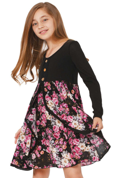 Truly Me Big Girls Long Sleeve Floral Print Dress