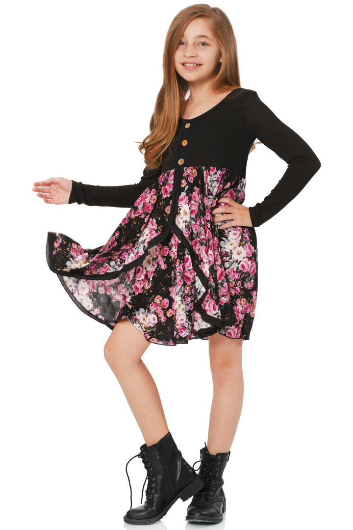 Truly Me Big Girls Long Sleeve Floral Print Dress