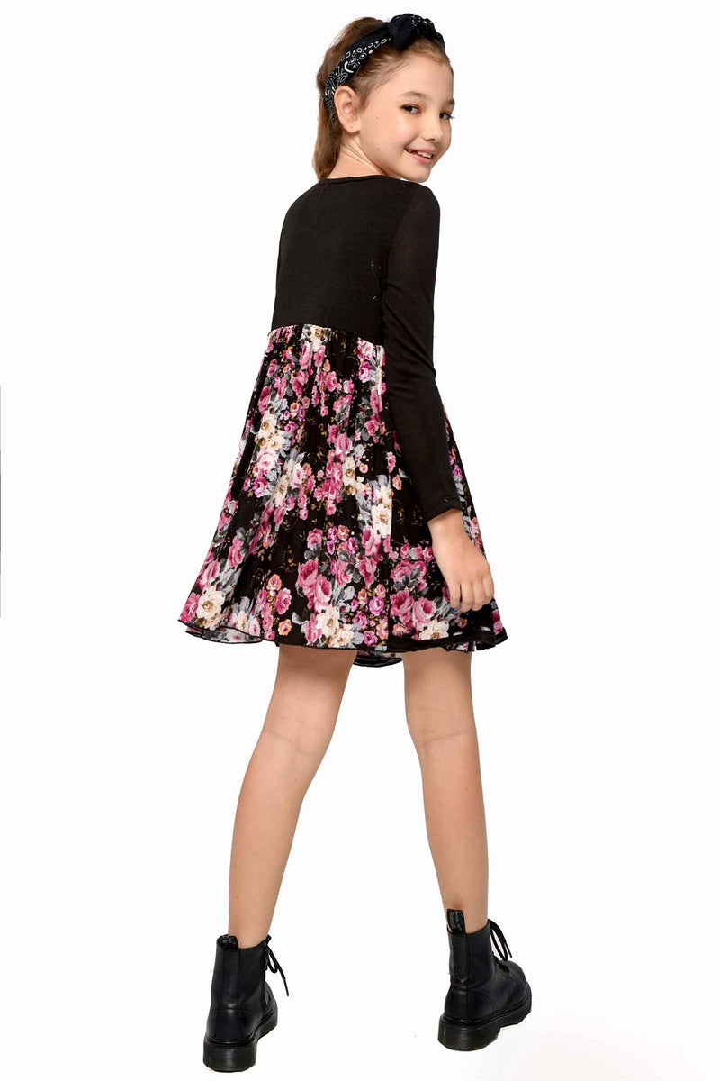 Big Girls Long Sleeve Floral Print Dress