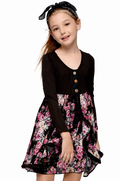 Big Girls Long Sleeve Floral Print Dress