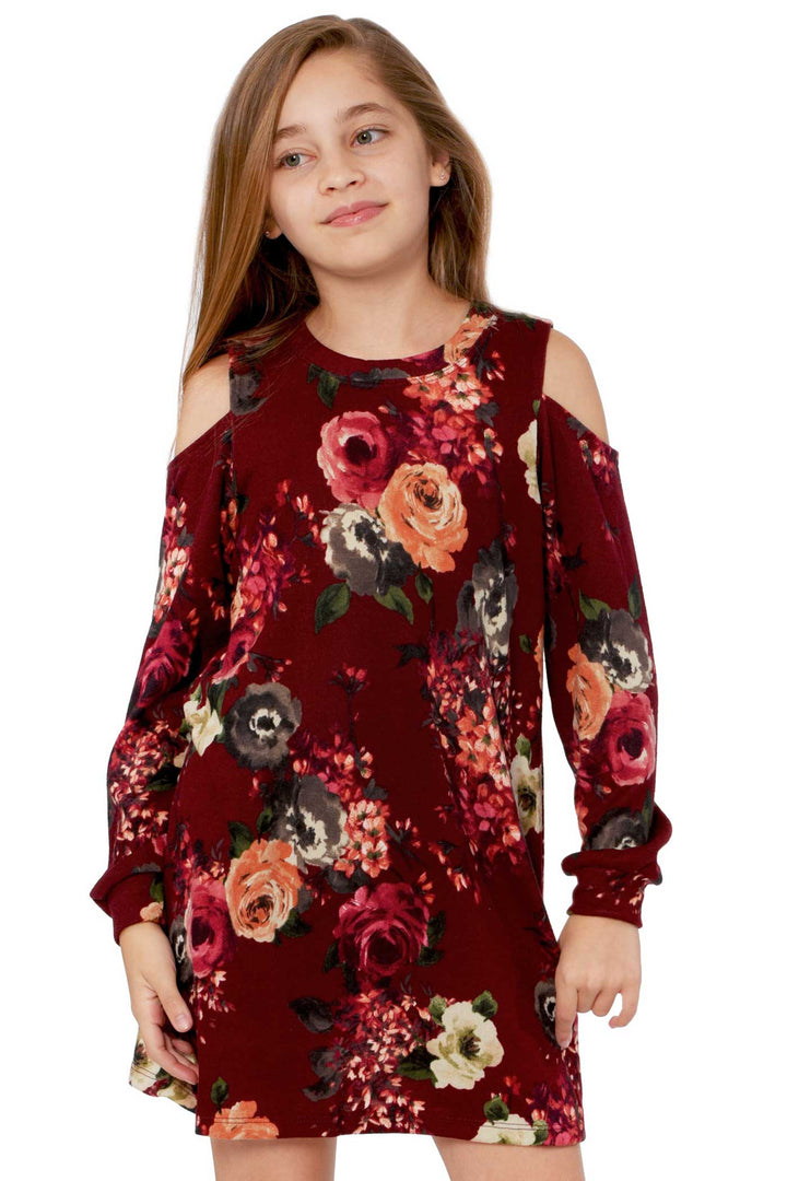 Truly Me Big Girls Long Sleeve Cold Shoulder Floral Knit Dress