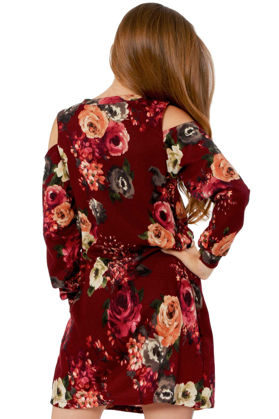Truly Me Big Girls Long Sleeve Cold Shoulder Floral Knit Dress