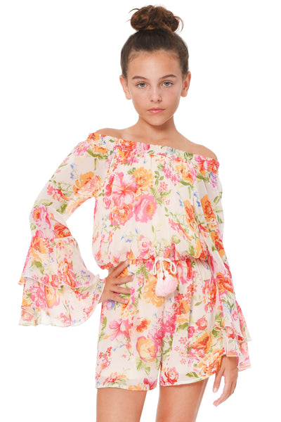 Truly Me Big Girls Floral Off The Shoulder Romper