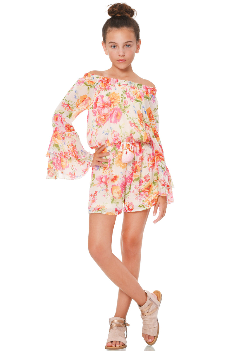 Truly Me Big Girls Floral Off The Shoulder Romper
