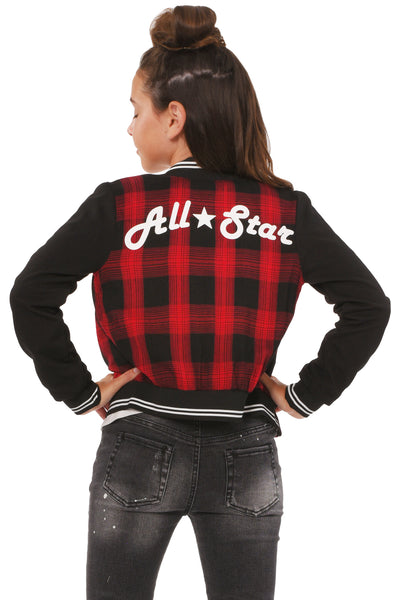 Truly Me Big Girls ALL STAR Plaid Bomber Jacket