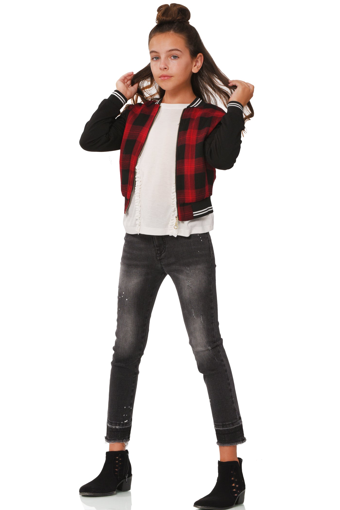 Truly Me Big Girls ALL STAR Plaid Bomber Jacket