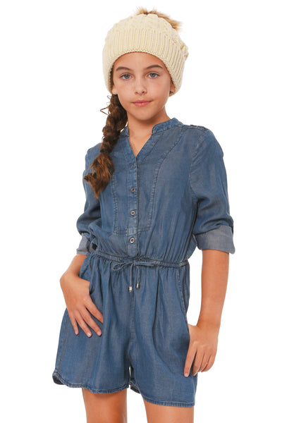 Truly Me Big Girls Chambray Denim Romper