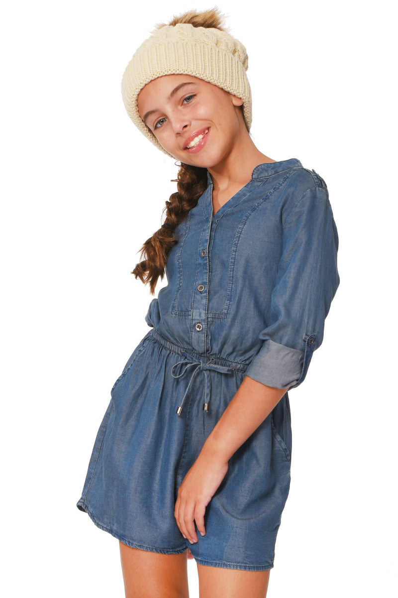 Truly Me Big Girls Chambray Denim Romper