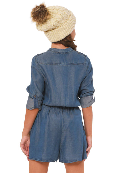 Truly Me Big Girls Chambray Denim Romper