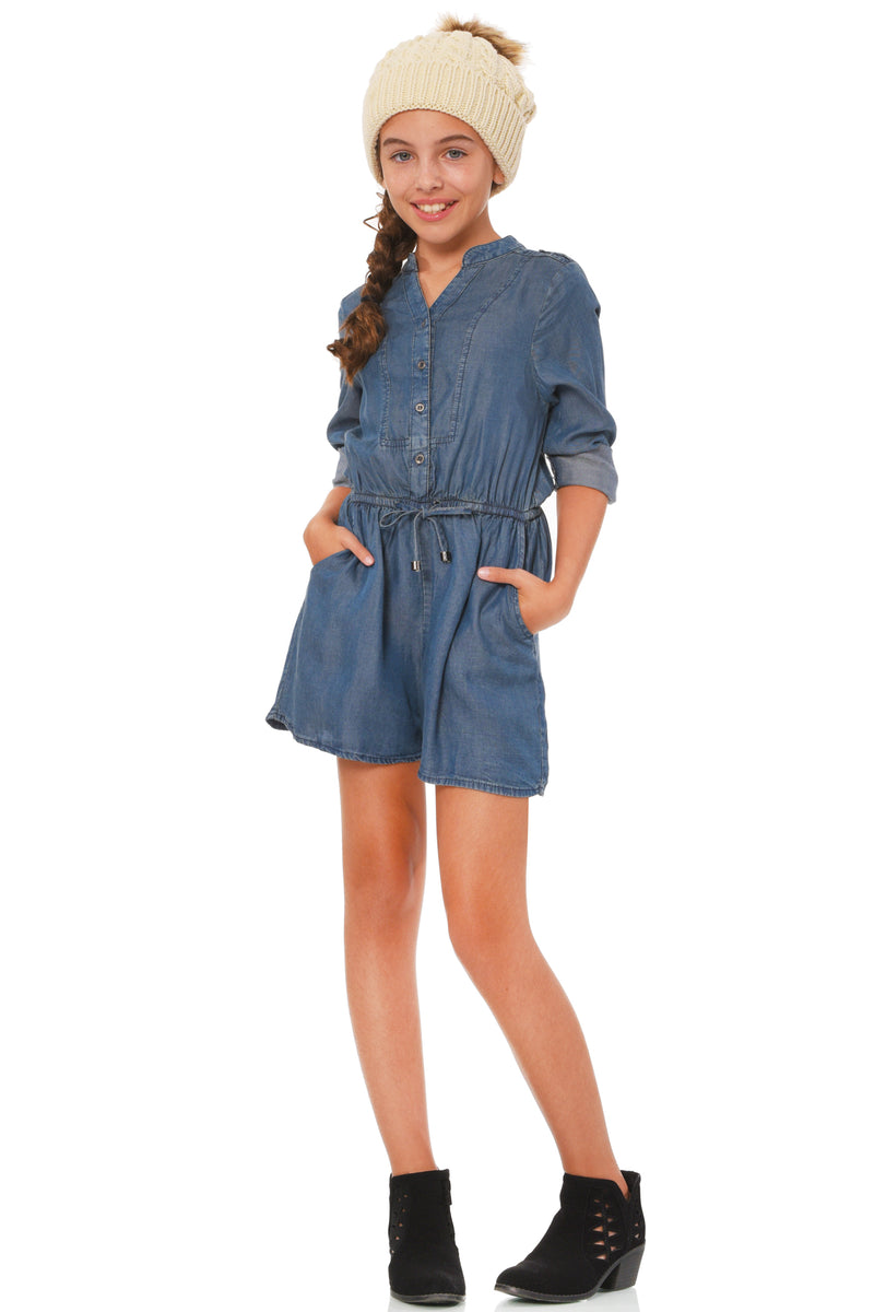 Truly Me Big Girls Chambray Denim Romper