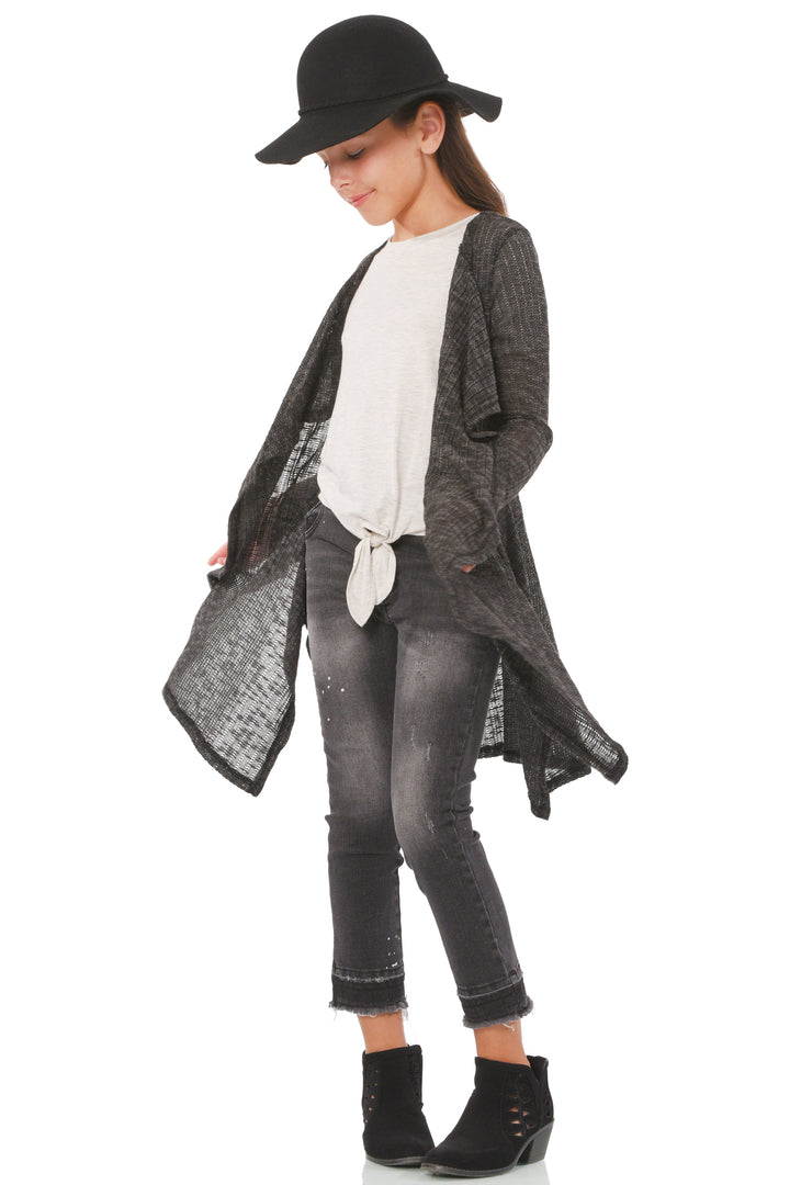Truly Me Big Girls Lightweight Waterfall Cardigan Truly Me Big Girls Lightweight Waterfall Cardigan Big Girls Lightweight Waterfall Cardigan Gorgeous asymmetric cascading waterfall style silhouette Full, long sleeves Knee length Includes pockets Lightweight sweater knit fabrication Imported