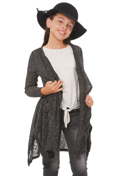 Truly Me Big Girls Lightweight Waterfall Cardigan Big Girls Lightweight Waterfall Cardigan Gorgeous asymmetric cascading waterfall style silhouette Full, long sleeves Knee length Includes pockets Lightweight sweater knit fabrication Imported